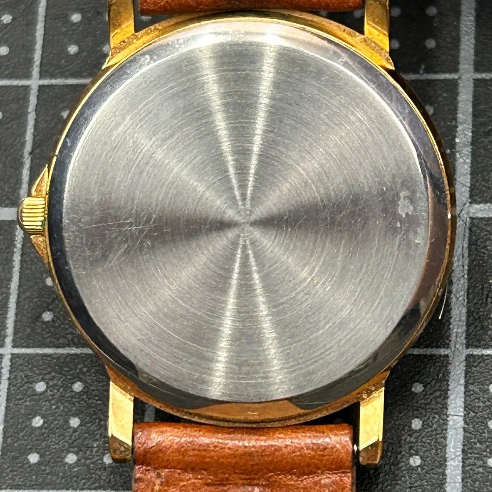 Van Kampen Merritt Lighthouse Watch Gold Tone Case Brown Leather‎ Band Vintage